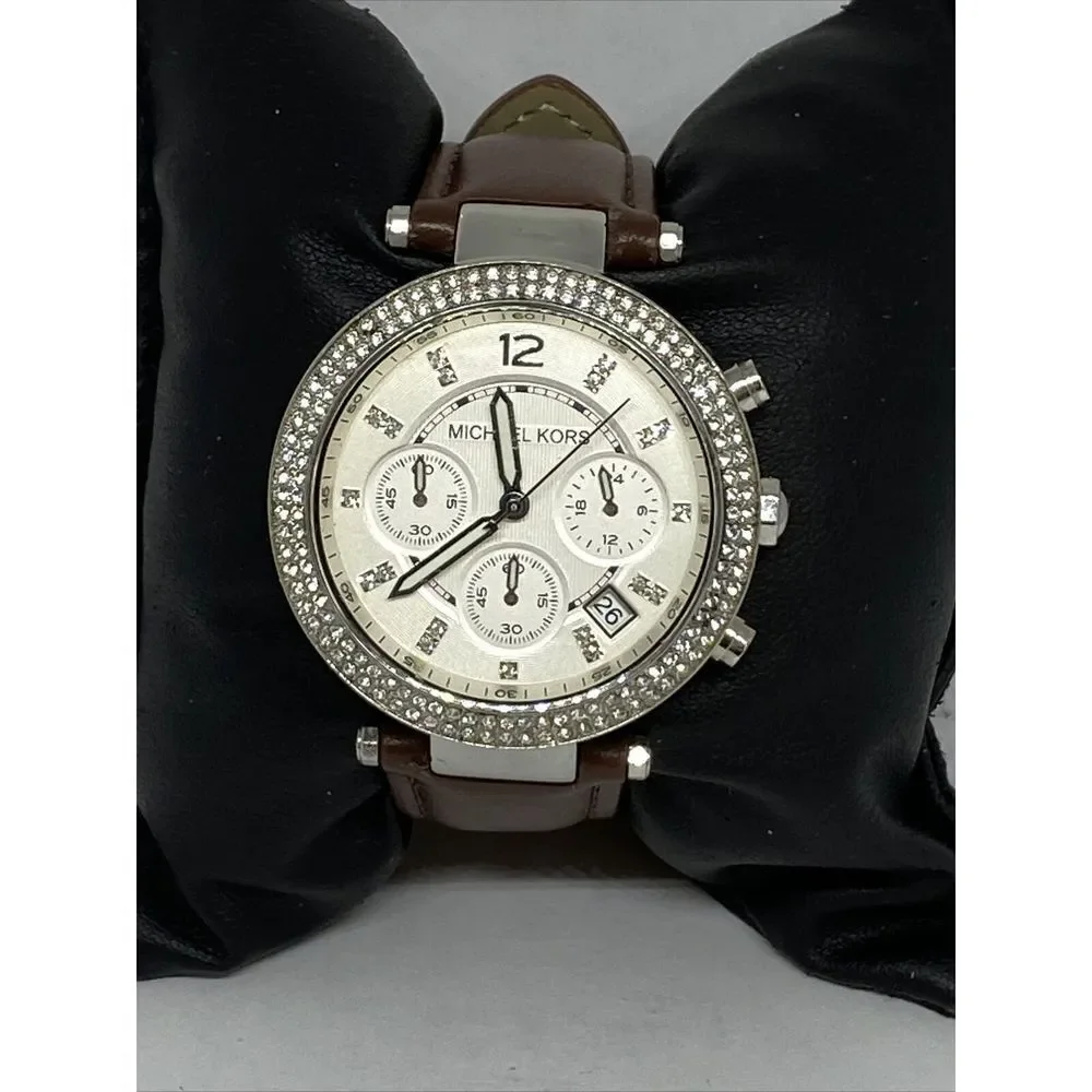 Michael Kors MK5353 Women's Brown Leather Analog Silver Dial Quartz Watch XX484